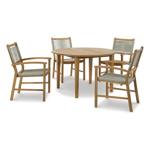 Ashley Furniture Janiyah Light Brown 5pc Outdoor Round Dining Set