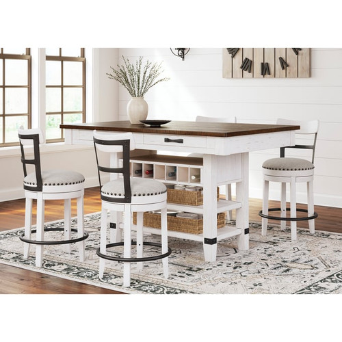 Ashley Furniture Valebeck White Brown 5pc Counter Height Set With Swivel Barstool