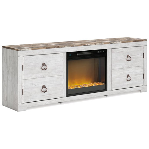 Ashley Furniture Willowton Whitewash TV Stand With Electric Fireplace