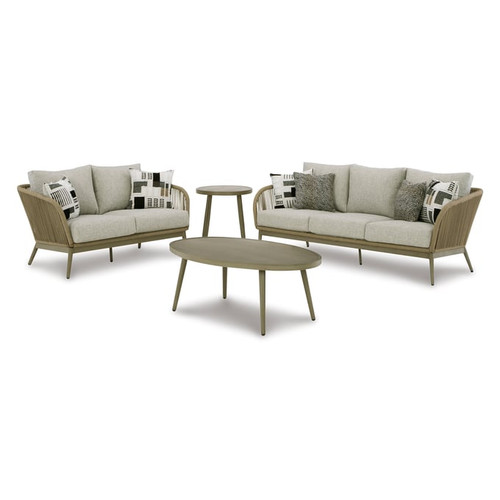 Ashley Furniture Swiss Valley Beige 4pc Outdoor Seating Set