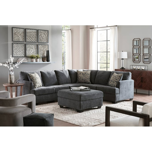 Ashley Furniture Ambrielle Gunmetal Fabric 3pc Sectional With Ottoman