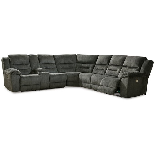 Ashley Furniture Nettington Smoke 4pc Power Reclining Sectional With RAF Console Loveseat