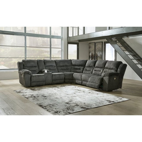 Ashley Furniture Nettington Smoke 4pc Power Reclining Sectional With RAF Console Loveseat