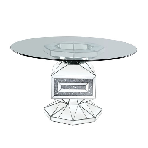 Acme Furniture Noralie Clear Mirrored Diamonds Round Dining Table
