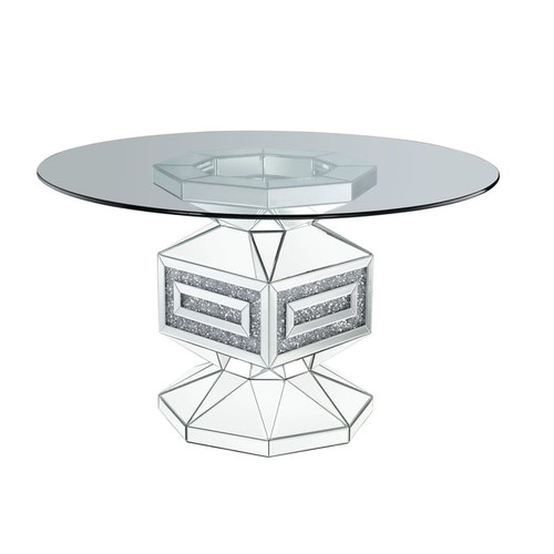 Acme Furniture Noralie Clear Mirrored Diamonds Round Dining Table