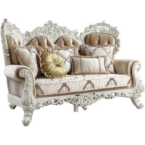 Acme Furniture Vanaheim Antique White Loveseat with 5 Pillows