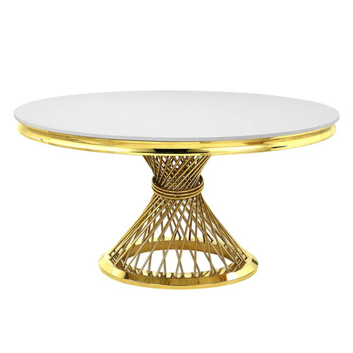 Acme Furniture Fallon Mirrored Gold Stone Top Dining Table