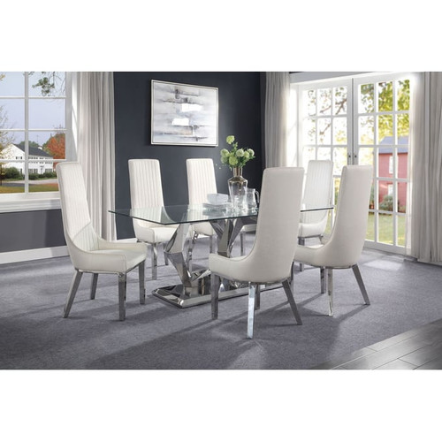 Acme Furniture Gianna Clear Ivory 7pc Dining Room Set