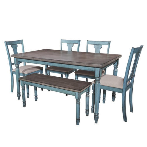 Powell Furniture Willow Teal Blue Light Tan 6pc Dining Room Set