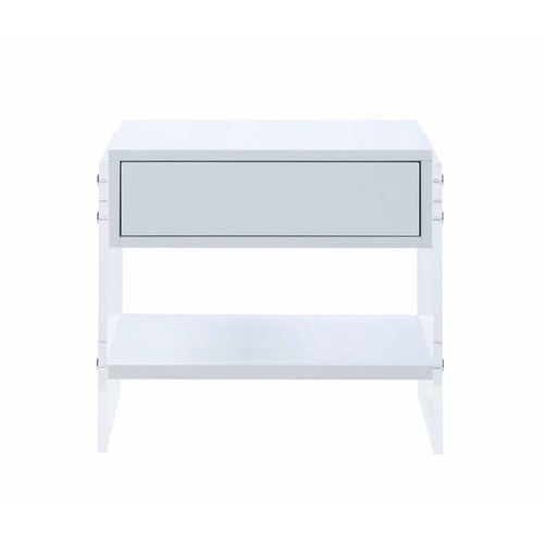 Chintaly Imports Barcelona Gloss White Drawer Lamp Table