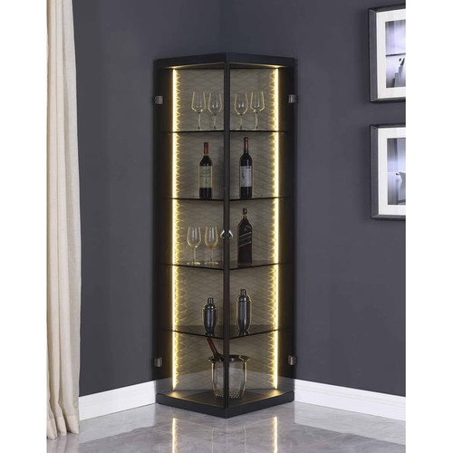 Chintaly Imports Matte Black Gray Curio with LED Lights