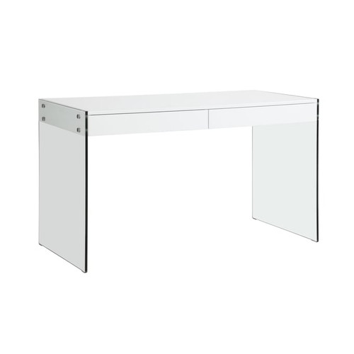 Chintaly Imports Clear Gloss White Glass Home Office Desk