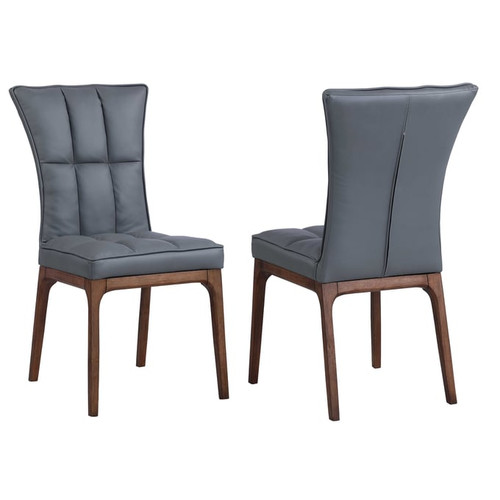 Chintaly Imports Peggy Gray Walnut Tufted Dining Side Chairs