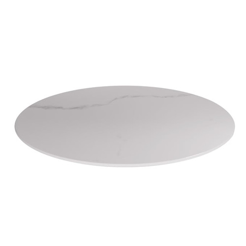 Chintaly Imports Matte White Marbleized Sintered Stone 24 Inch Round Lazy Susan