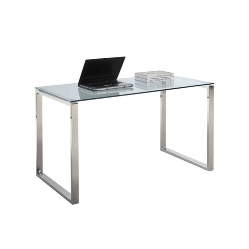 Chintaly Imports Clear Polished Stainless Steel Computer Desk Table