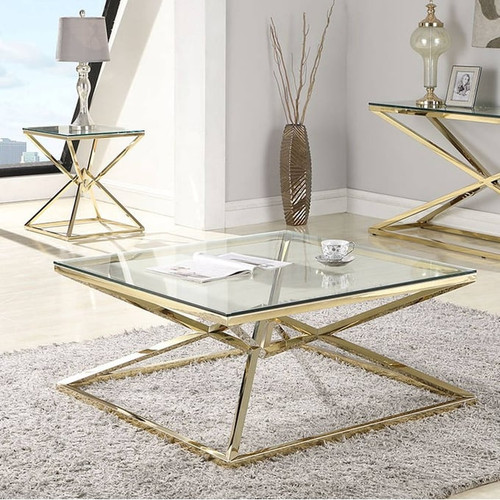 Chintaly Imports Clear Gold 3pc Coffee Table Set