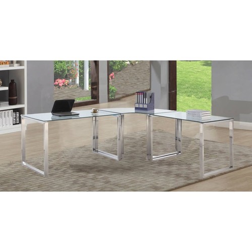 Chintaly Imports Clear Polished Stainless Steel Office L Desk Set