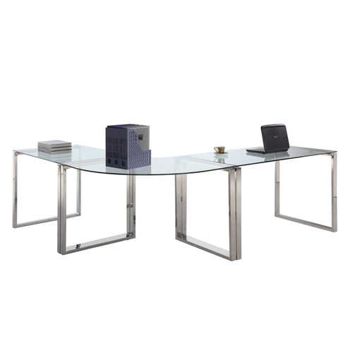 Chintaly Imports Clear Polished Stainless Steel Office L Desk Set