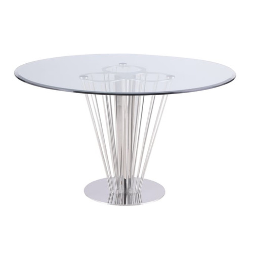 Chintaly Imports Fernanda Clear Polished Stainless Steel Round Dining Table