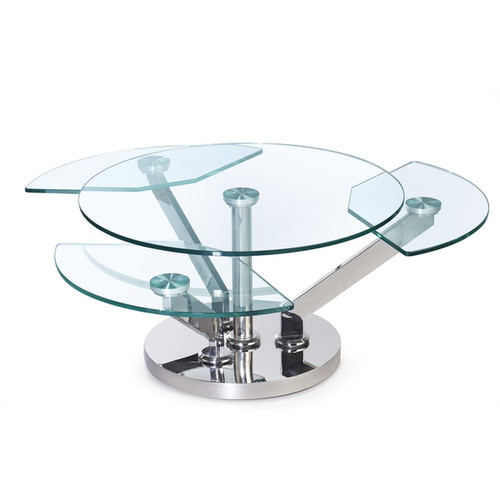 Chintaly Imports Contemporary Glass Top and Motion Shelves Cocktail Table