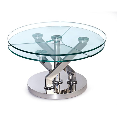 Chintaly Imports Contemporary Glass Top and Motion Shelves Cocktail Table