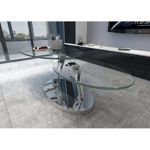 Chintaly Imports Clear Polished Stainless Steel Cocktail Table