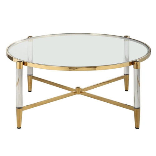 Chintaly Imports Denali Clear Brass Round 3pc Coffee Table Set