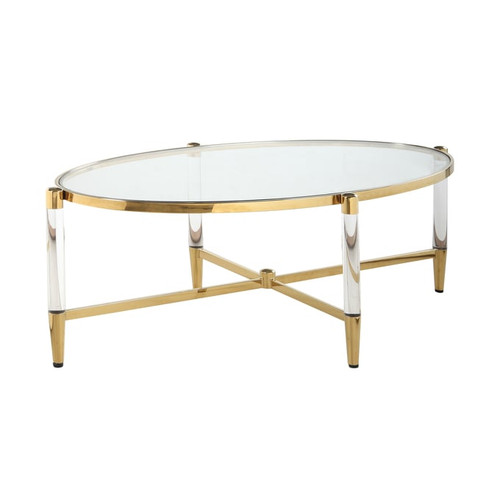 Chintaly Imports Denali Clear Brass Oval 3pc Coffee Table Set