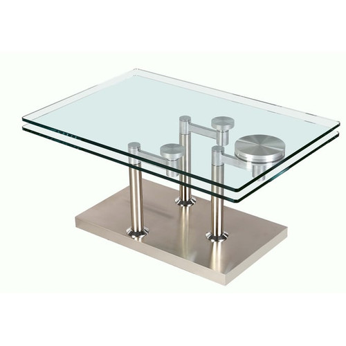 Chintaly Imports Clear Brushed Stainless Steel Cocktail Table