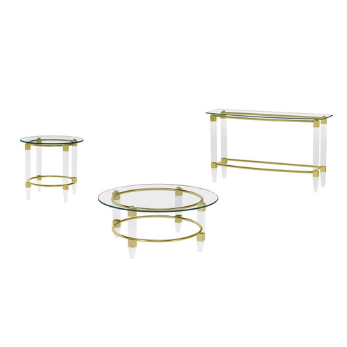 Chintaly Imports Gold Clear Round Glass Cocktail Table