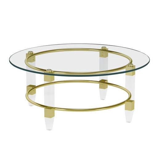 Chintaly Imports Gold Clear Round Glass Cocktail Table