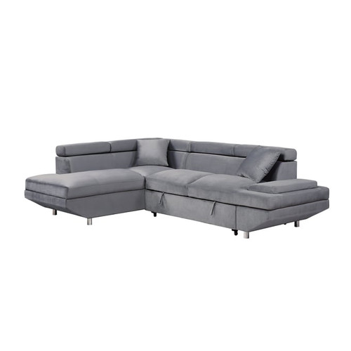 Home Elegance Cruz Gray 2pc Sectional with Pull Out Bed and Left Chaise