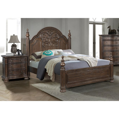 Bernards Tuscany Warm Mahogany 2pc Queen Bedroom Set With Marble Nightstand