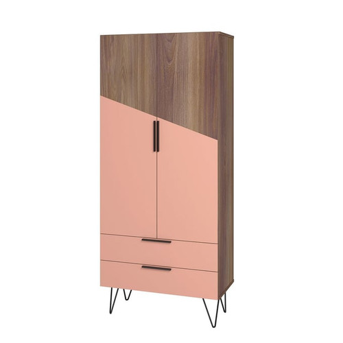 Manhattan Comfort Beekman Brown Pink 67.32 Inch 6 Shelves Tall Cabinet