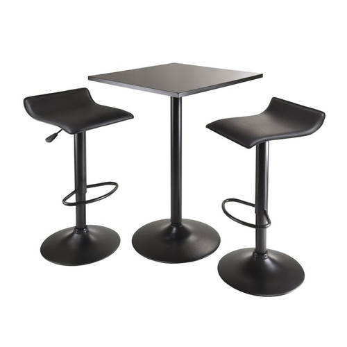 Winsome Obsidian Black Square 3pc Pub Table Set with Adjustable Swivel Stools