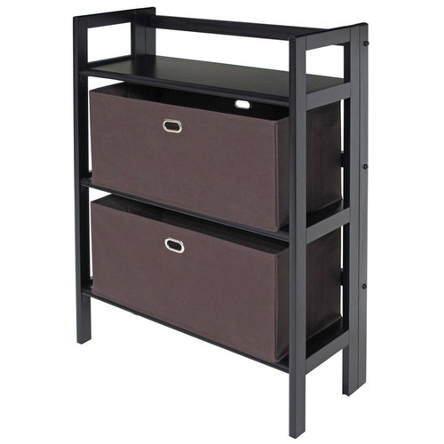 Winsome Torino Black Chocolate 3pc Foldable Shelf with Wide Fabric Baskets