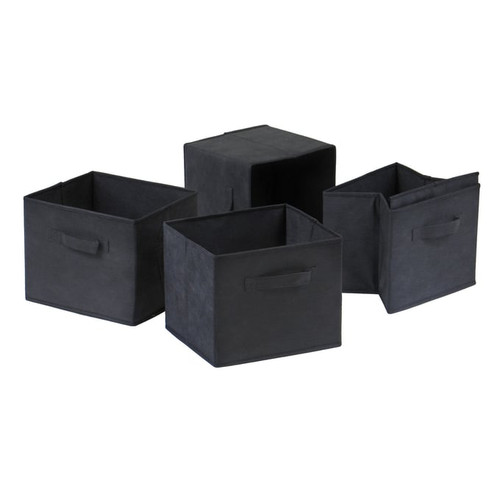 4 Winsome Capri Black Fabric Foldable Baskets