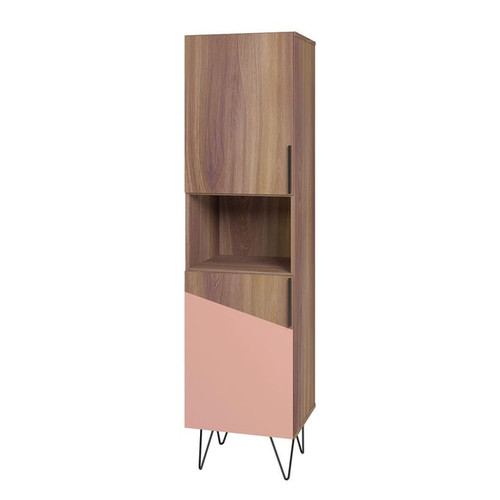 Manhattan Comfort Beekman Brown Pink 17.51 Inch 5 Shelves Narrow Bookcase Cabinet