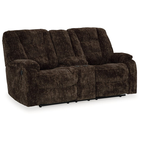 Ashley Furniture Soundwave Chocolate Reclining Loveseat With Console