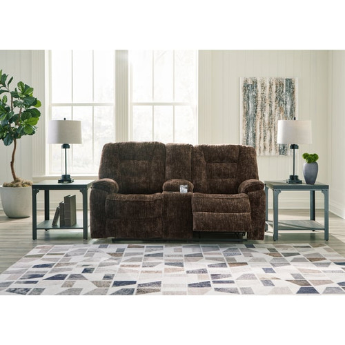 Ashley Furniture Soundwave Chocolate Reclining Loveseat With Console