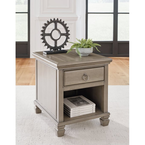 Ashley Furniture Lexorne Gray Rectangular End Table