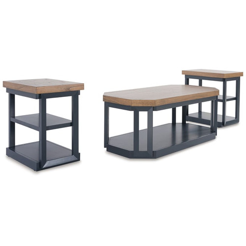 Ashley Furniture Landocken Brown Blue 3pc Occasional Table Set