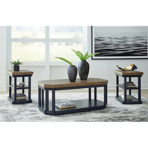 Ashley Furniture Landocken Brown Blue 3pc Occasional Table Set