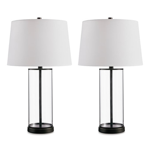 2 Ashley Furniture Wilmburgh Bronze Clear Glass Table Lamps