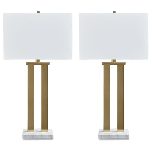 2 Ashley Furniture Coopermen Gold White Metal Table Lamps