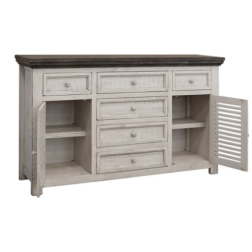 IFD Stone Ivory Antiqued Weathered Gray 6 Drawer Console