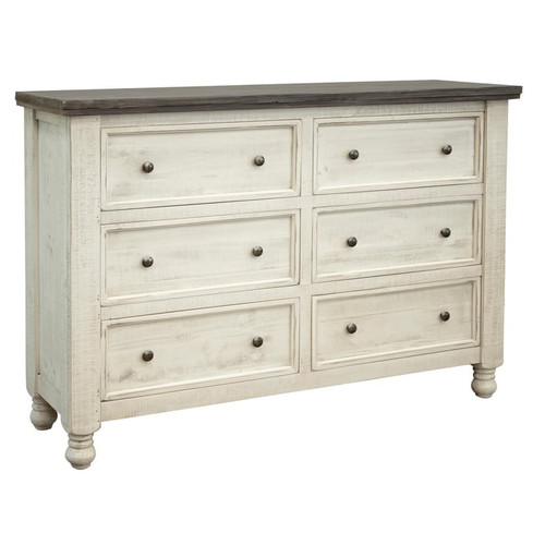 IFD Stone Ivory Antiqued Weathered Gray 6 Drawer Dresser