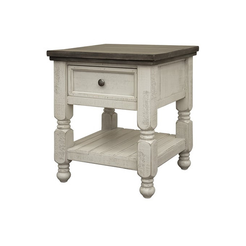 IFD Stone Ivory Antiqued Weathered Gray Drawer End Table