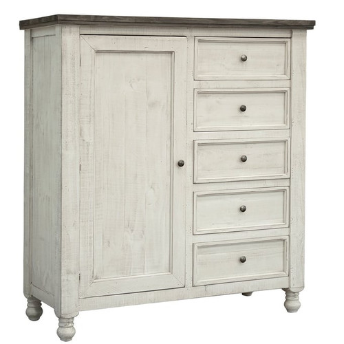 IFD Stone Ivory Antiqued Weathered Gray 5 Drawer Gentleman Chest