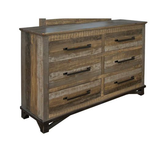 IFD Loft Brown Two Tone Gray 6 Drawer Dresser